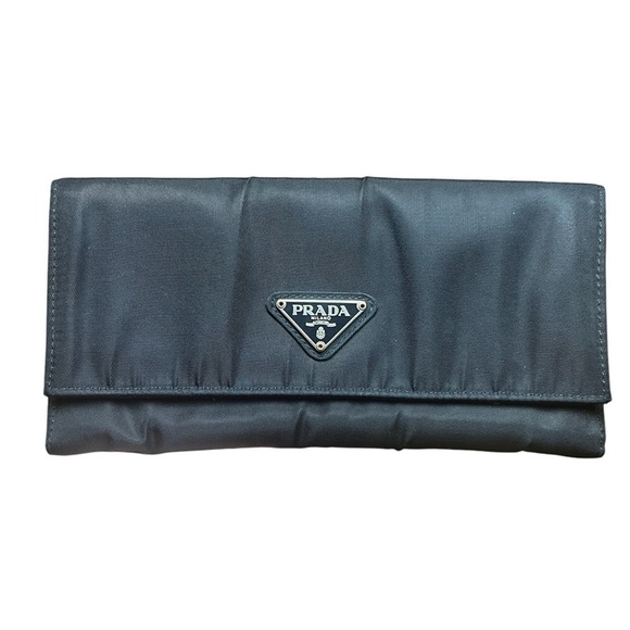 PRADA Tessuto Long Continental Envelope Wallet Nylon Blue Authentic - Picture 8 of 8